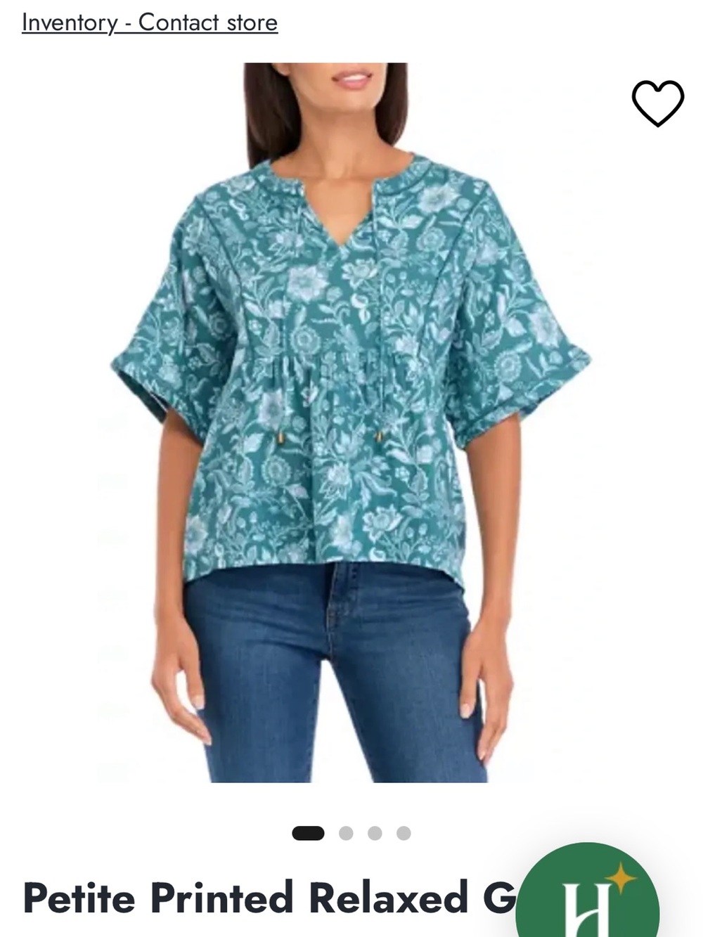 LOGO by Lori Goldstein Teal Floral Split-Neck Tunic